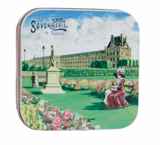 La Savonnerie de Nyons Metal Box "Les Jardins" Cotton Flower Soap 3.52oz/100g