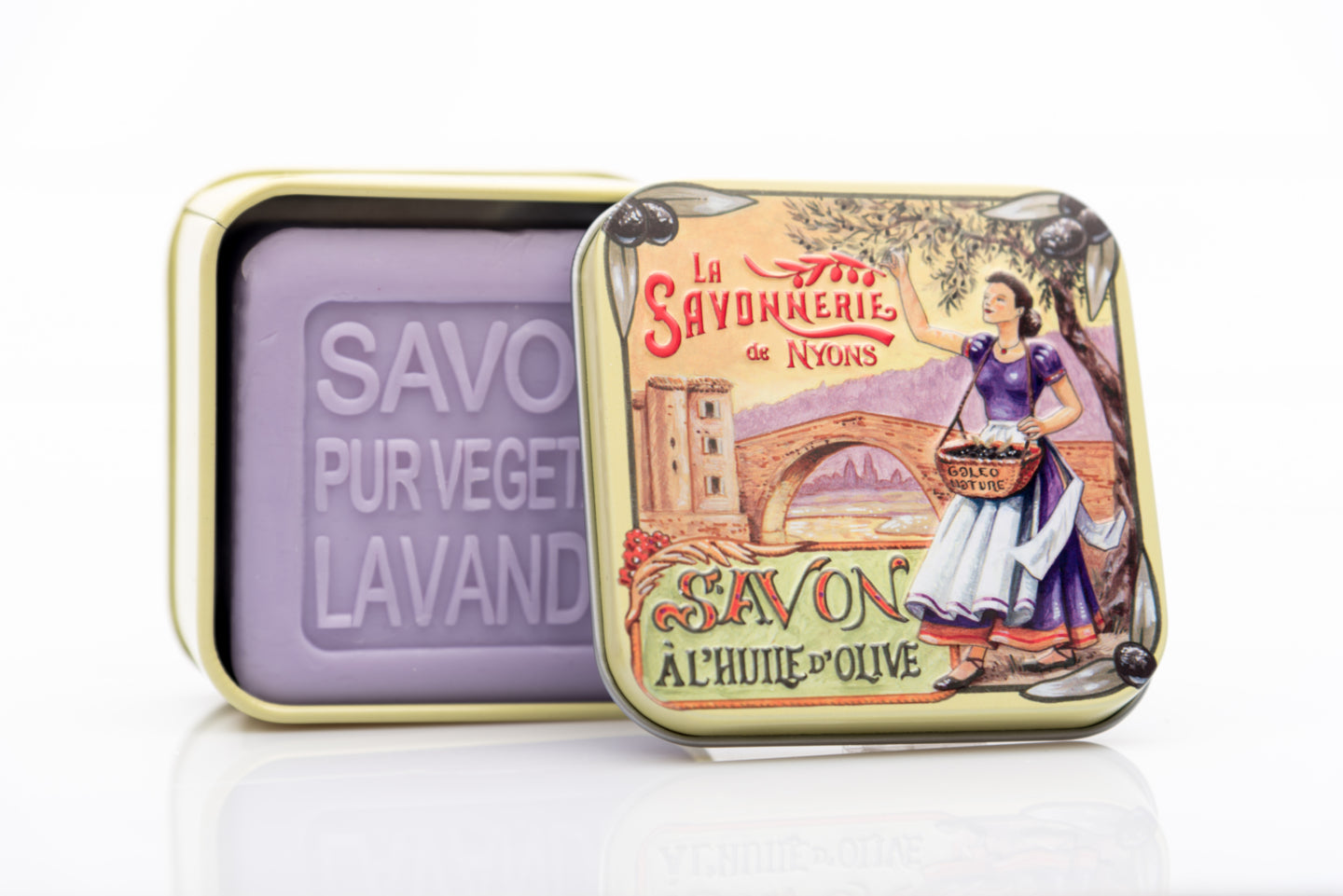 La Savonnerie de Nyons Metal Box Nyons Bridge Lavender Soap 100g/3.5 oz