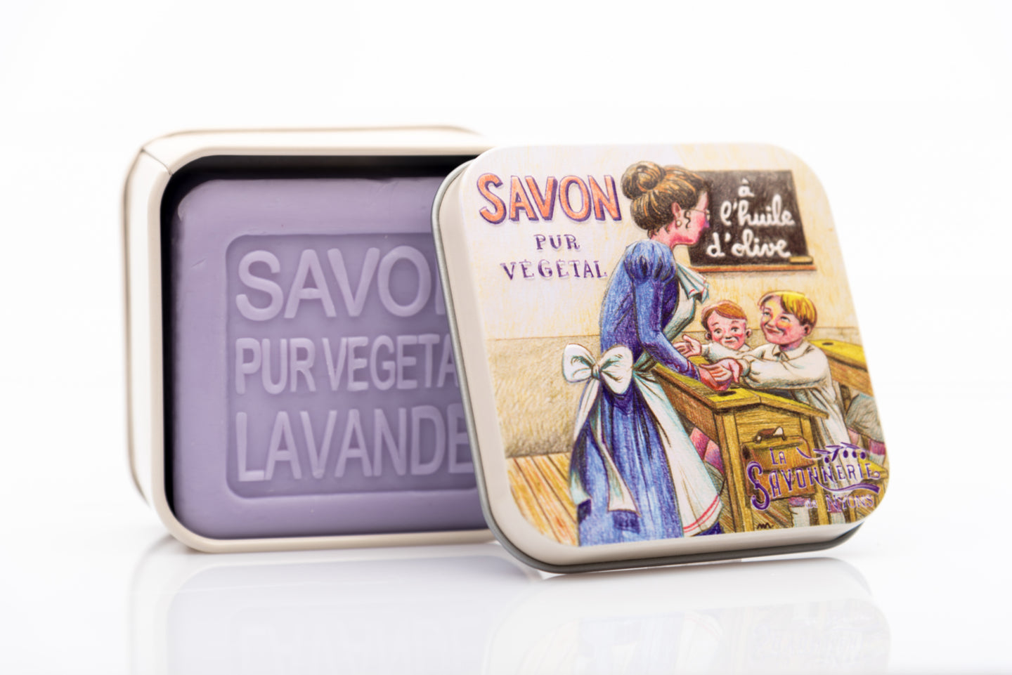 La Savonnerie de Nyon Metal Box School Lavender Soap 100g/3.5 oz