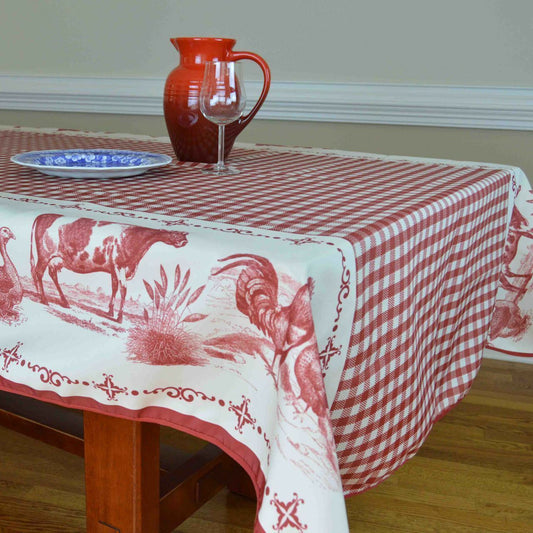 French Tablecloth Countryside Red and White