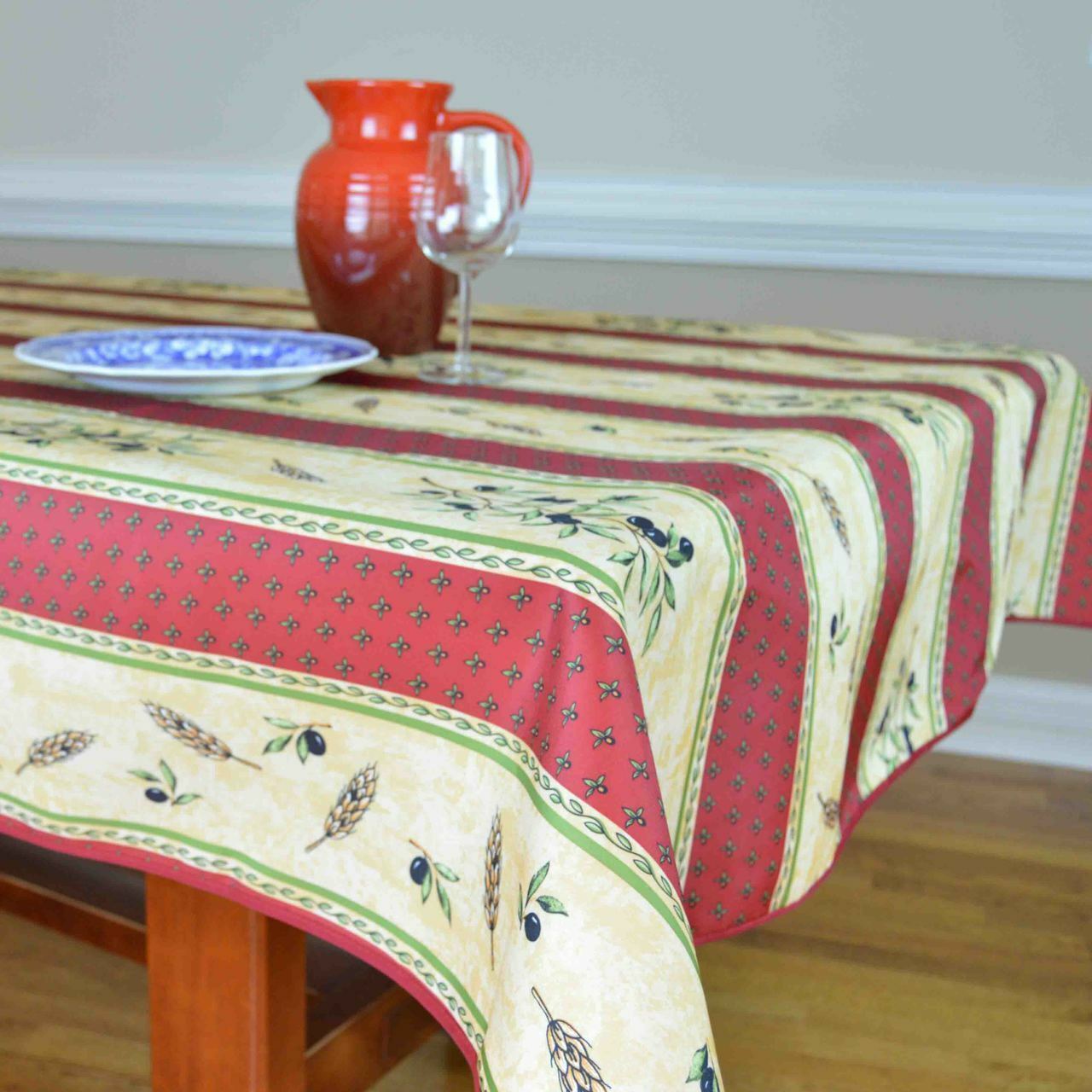 French Tablecloth Red and Yellow  Stripes with Olive Branches