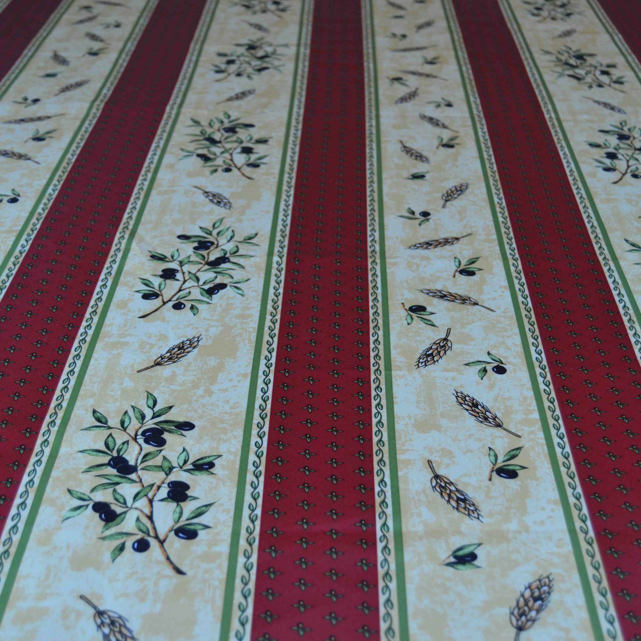 French Tablecloth Red and Yellow  Stripes with Olive Branches