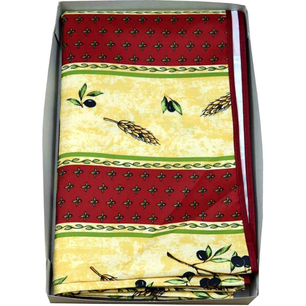 French Tablecloth Red and Yellow  Stripes with Olive Branches