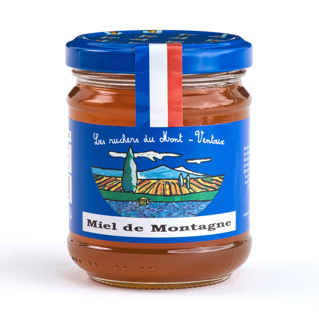 Les Ruchers du Mont Ventoux Mountain Flower Honey is a type of multi-floral honey that can have various aromas that change based on the location from which it is sourced. This honey has a somewhat thick consistency and scents reminiscent of the woods.