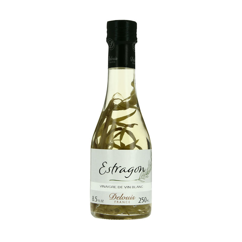 Delouis Vinegar with fresh tarragon is made from French White Wine Vinegar and is infused with fresh tarragon to create a flavor that is ideal for dressings and sauces.