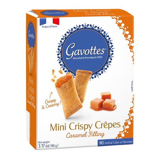 Picture a delicate, crispy wafer combined with a luscious caramel topping—our Gavottes Mini Crepes filled with caramel are a true delight, designed to melt in your mouth and leave you craving more.